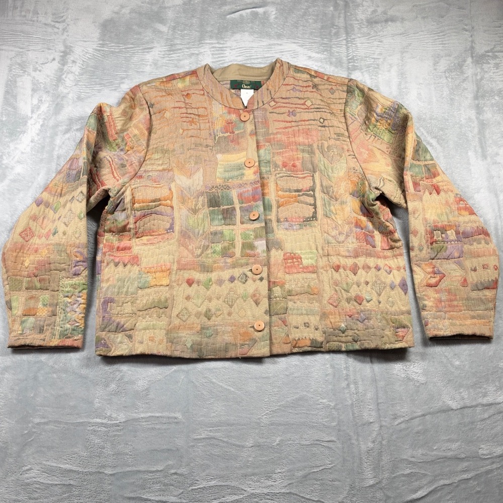 Orvis Jacket Womens XL Tapestry Jacquard Abstract Geometric Button Front USA